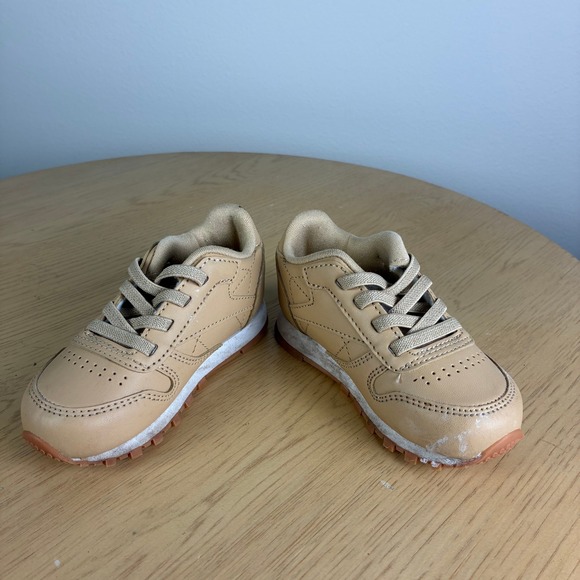 Reebok Classic Shoes Toddler 6 Tan Lace Up Sneakers Baby Retro Sporty Neutral - Picture 3 of 7
